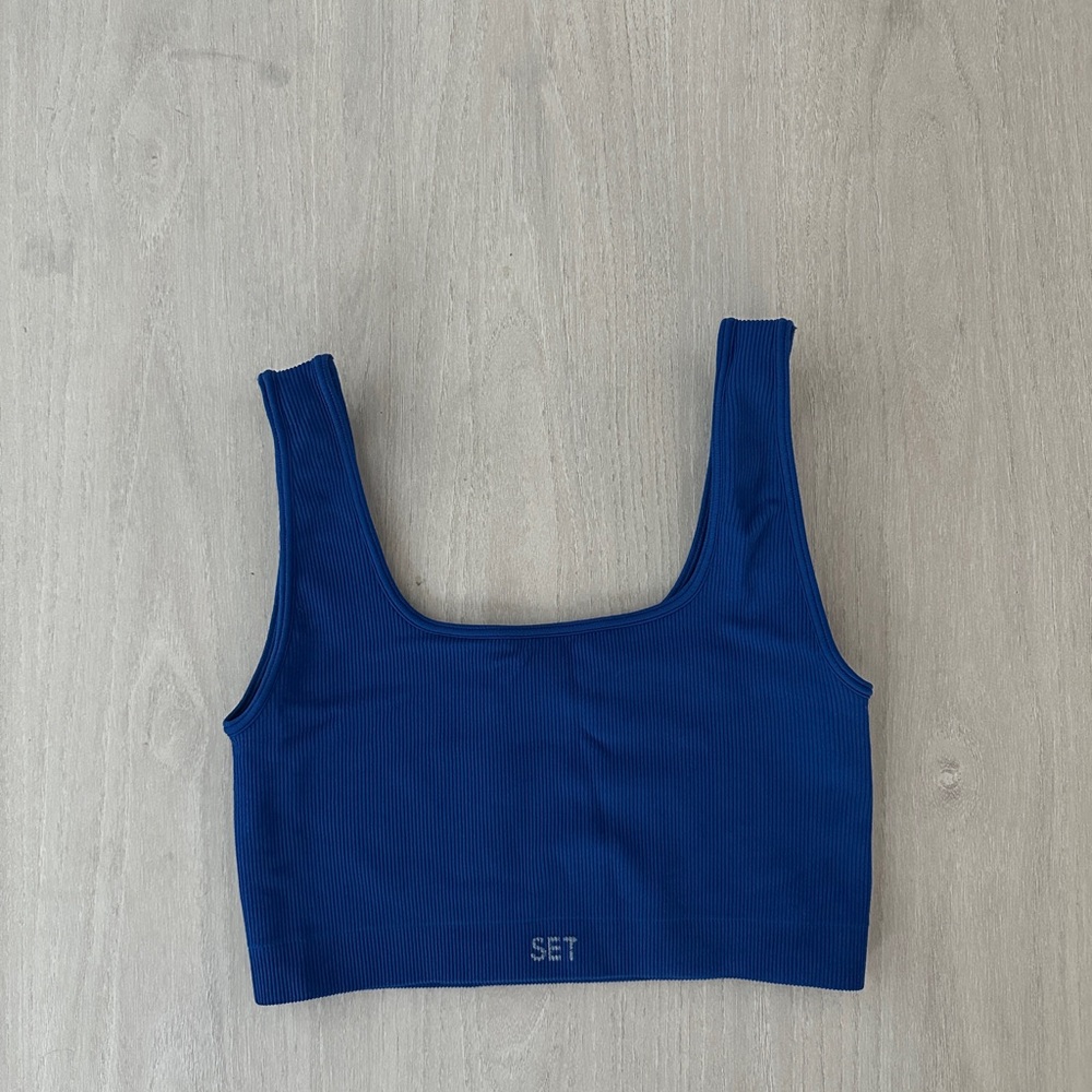 SET Active Sculptflex box cut Blue sports bra